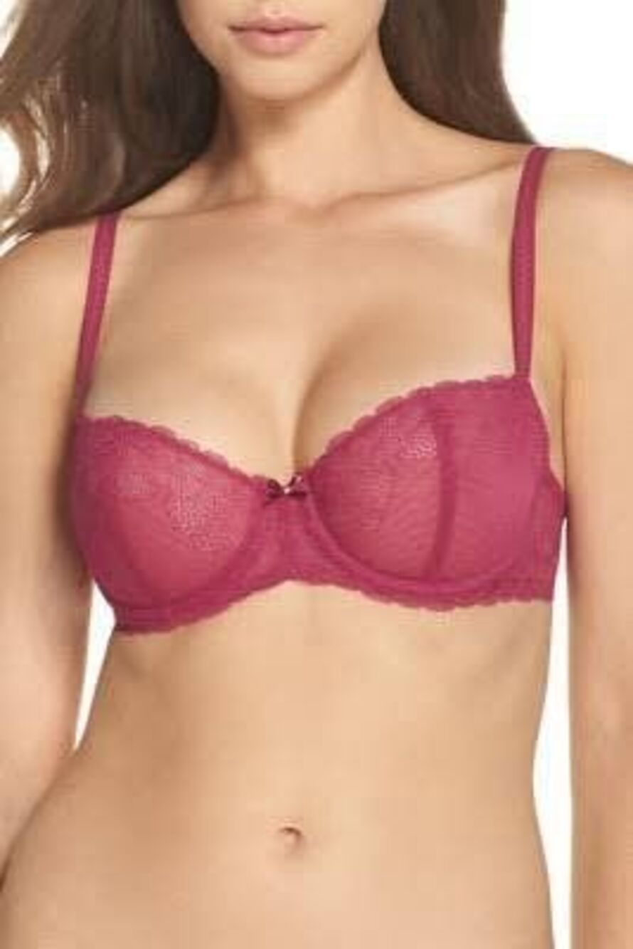 Chantelle Cranberry Red Lace Unlined Balconette Bra 32DD